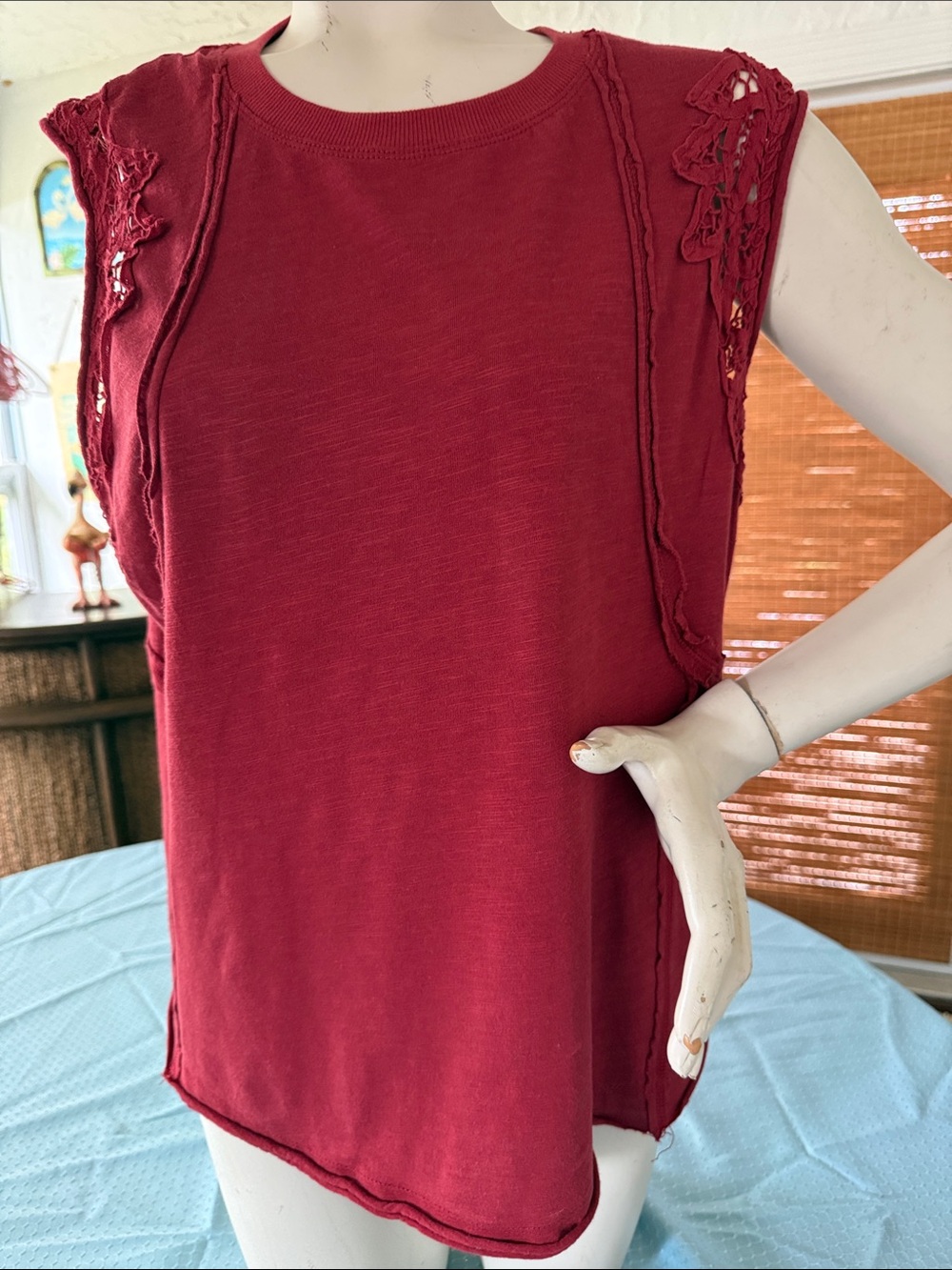 Maurices Red Sleeveless Lace-Detail Tank